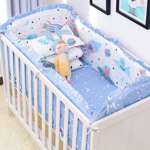 6pcs/set Blue Universe Design Crib Bedding Set Cotton